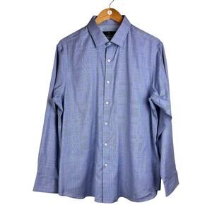 Hart Schaffner Marx Men's Blue Plaid Button Up Long Sleeve Collard Dress Shirt